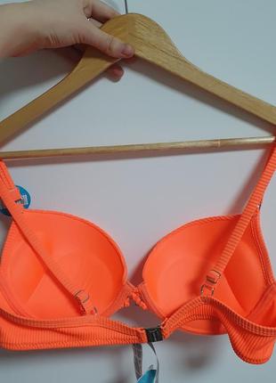 Купальник раздельный купальные трусики лифчик ярко оранжевый в рубчик7 фото
