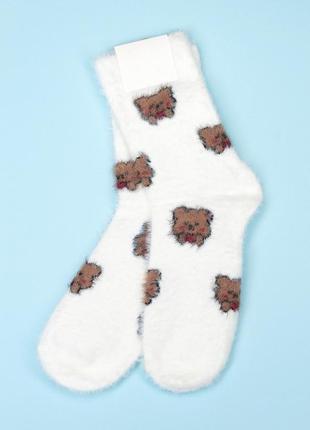 Бело-коричневые теплые носки с принтом размер 36-41