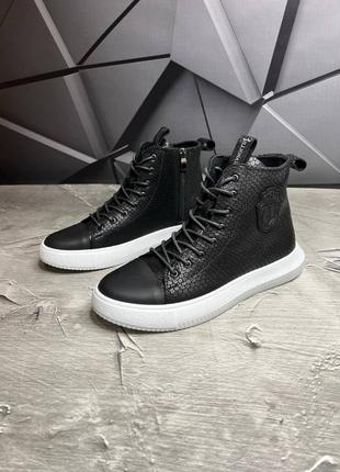 Кеды кожаные мужские высокие billionaire high top! брендовая мужская обувь хит! шикарные кожаные высокие кеды! натуральная кожа! весна - осень хит!3 фото