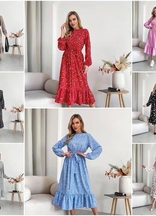 Платье софт миди с длинными рукавами и поясом размеры норма