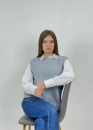 Женская рубашка и жилетка комплект стильный жилет и рубашка серого цвета свободный размер 42-46