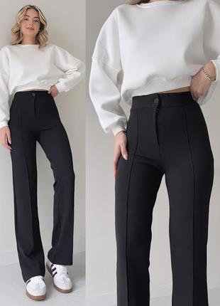 Женские классические брюки штаны на высокой посадке со стрелками клеш от колена2 фото