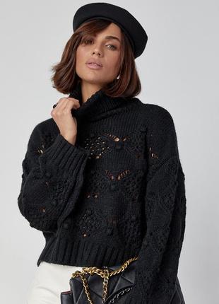 Ажурный свитер с застежкой по бокам - черный цвет, s (есть размеры)4 фото