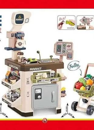 Дитячий ігровий набір супермаркет із візком 668-107, прилавків, 60 предметів, звукові та світлові ефекти