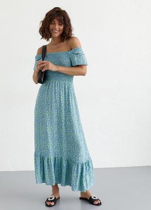 Женское длинное платье с эластичным поясом fame istanbul - джинс цвет, s (есть размеры)6 фото