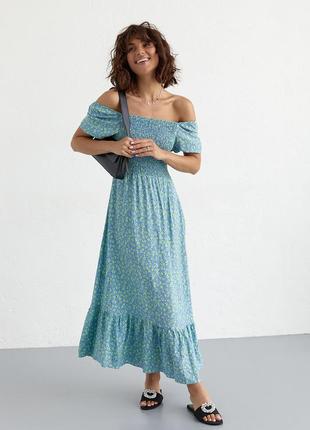 Женское длинное платье с эластичным поясом fame istanbul - джинс цвет, s (есть размеры)7 фото