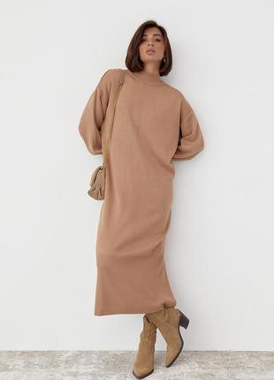 Длинное платье oversize с разрезами - светло-коричневый цвет, s (есть размеры)7 фото