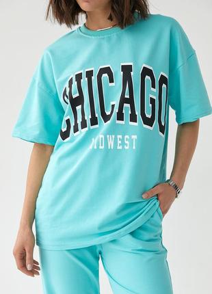 Спортивный костюм с футболкой и джоггерами chicago - бирюзовый цвет, l (есть размеры)4 фото
