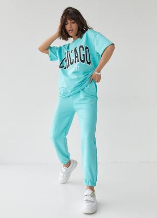 Спортивный костюм с футболкой и джоггерами chicago - бирюзовый цвет, l (есть размеры)5 фото