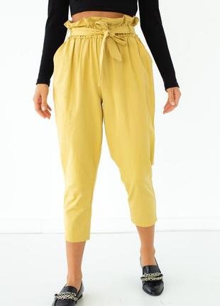 Стильные штаны с широкой резинкой lurex - горчичный цвет, s (есть размеры)4 фото