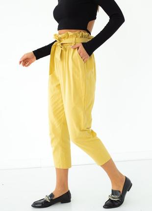 Стильные штаны с широкой резинкой lurex - горчичный цвет, s (есть размеры)3 фото