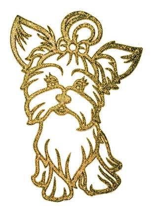 Украшение собака йорк пластик 12х9см (золото)