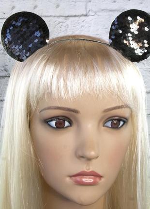 Ушки микки мауса с пайетками черный