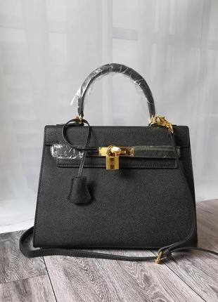 Жіноча чорна шкіряна сумка келлі 28 (саф'ян)