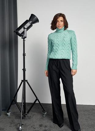 Женский свитер из крупной вязки в косичку - мятный цвет, l (есть размеры)3 фото