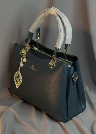 Модная женская сумка, стильная женская вместительная сумочка экокожа синяя2 фото