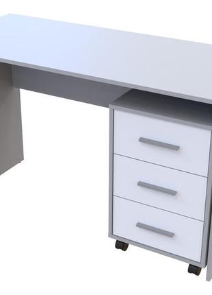 Компьютерный стол письменный т3 120 х 60 х 78 см серый белый. столик письменный офисный с тумбой на колесах1 фото