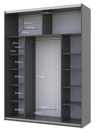 Шафа купе doros g-caiser графіт 2 дзеркала 180х60х240 (42005012)5 фото