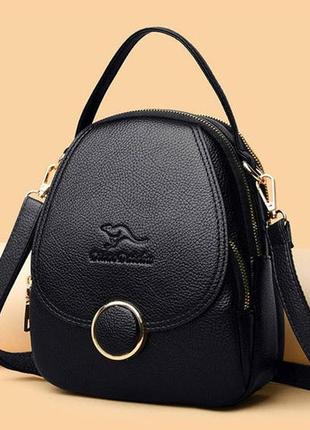 Жіночий міні рюкзак сумка кенгуру 2 в 1, маленький сумка рюкзак чорний1 фото