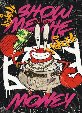 Картина за номерами губка боб містер краб. з фарбами металік(золоті) lw 3285