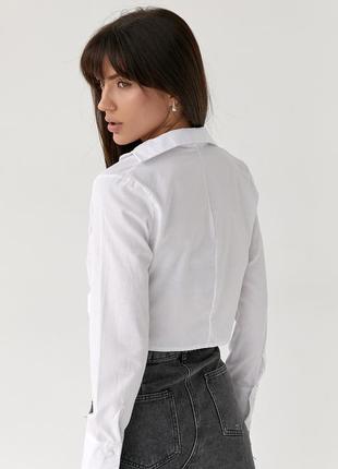 Укорочена блуза з куліскою вздовж пілочки — білий колір, m (є розміри)2 фото