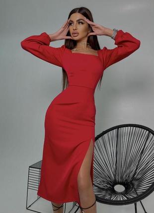 Строгое женское платье элегантное чёрное платье силуэтное красное платье облегающее платье с разрезом6 фото