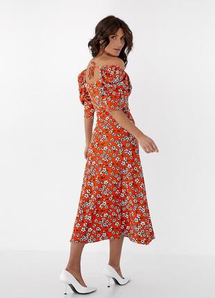 Длинное платье с пышными рукавами crep - оранжевый цвет, s (есть размеры)2 фото