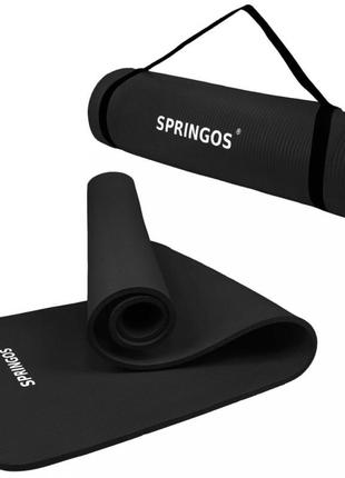 Килимок (мат) для йоги та фітнесу springos nbr 1.5 см yg0029 black8 фото