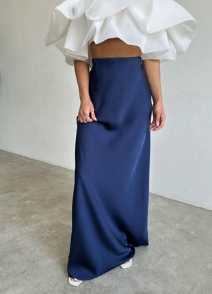Женская стильная юбка атласная длинная на потайной молнии8 фото