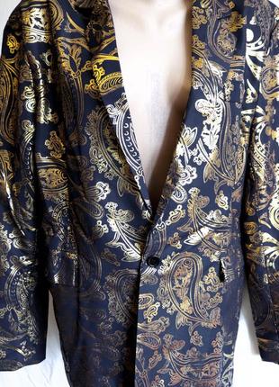 Женский винтажный длинный пиджак жакет темно-синий с золотом плечиками пейсли готика стимпанк 52 2xl2 фото