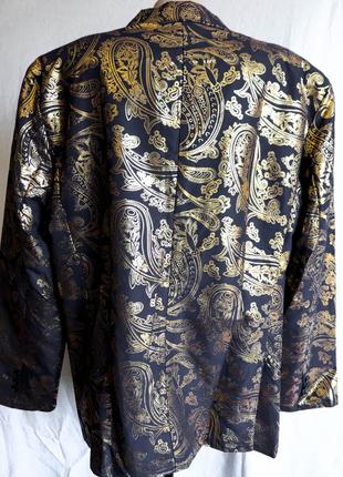 Женский винтажный длинный пиджак жакет темно-синий с золотом плечиками пейсли готика стимпанк 52 2xl3 фото