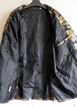 Женский винтажный длинный пиджак жакет темно-синий с золотом плечиками пейсли готика стимпанк 52 2xl4 фото