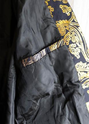 Женский винтажный длинный пиджак жакет темно-синий с золотом плечиками пейсли готика стимпанк 52 2xl5 фото