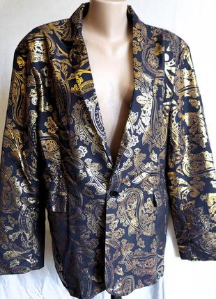 Женский винтажный длинный пиджак жакет темно-синий с золотом плечиками пейсли готика стимпанк 52 2xl6 фото