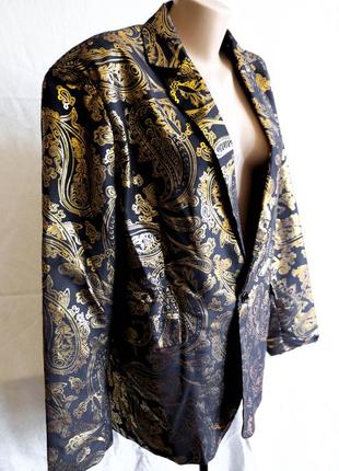 Женский винтажный длинный пиджак жакет темно-синий с золотом плечиками пейсли готика стимпанк 52 2xl7 фото