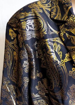 Женский винтажный длинный пиджак жакет темно-синий с золотом плечиками пейсли готика стимпанк 52 2xl8 фото