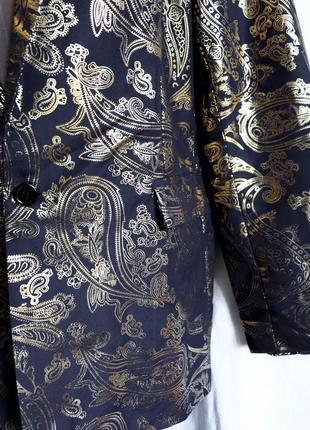 Женский винтажный длинный пиджак жакет темно-синий с золотом плечиками пейсли готика стимпанк 52 2xl9 фото