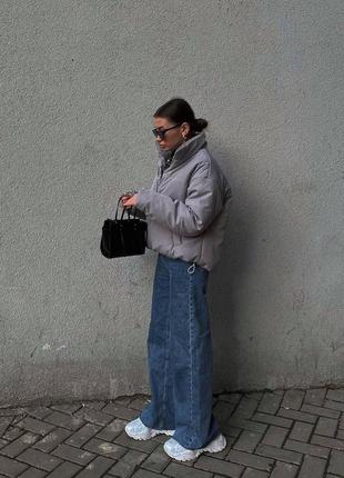 Женская куртка осень зима без капюшон стильная базовая трендовая черный графит серый фисташка3 фото