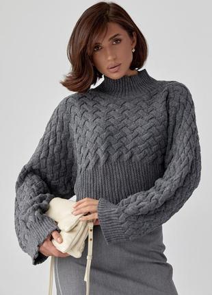 Укороченный свитер с цельнокроеными рукавами - темно-серый цвет, s (есть размеры)