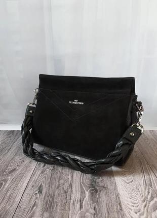 Женская черная сумочка из натуральной кожи и замши