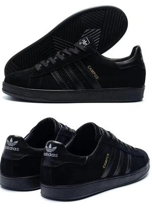 Мужские замшевые кроссовки adidas (адидас) black, кеды повседневные черные. мужская обувь