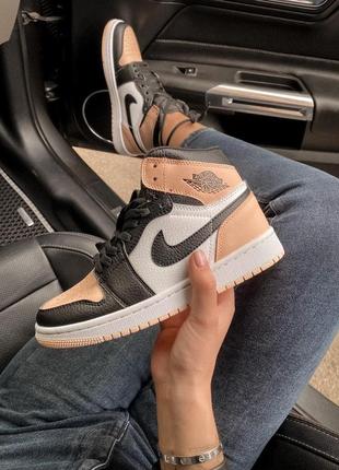 Кроссовки женские air jordan retro 1 retro high, бежевые (аир джордан, джорданы, nike, adidas)