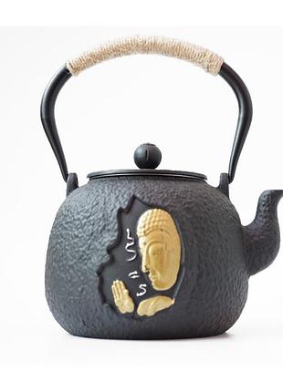 Чайник чавунний тецубін, чайник із ситом, чорний чайник із ситом