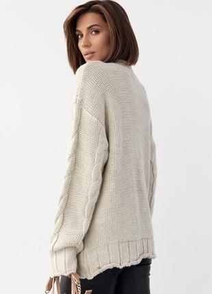 Вязаный свитер с косами oversize - бежевый цвет, l (есть размеры)2 фото