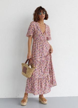 Довге плаття з оборкою і квітковим принтом — лавандовий колір, xs (є розміри)1 фото
