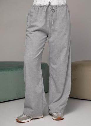 Жіночі штани на зав'язках з білою гумкою на талії — сірий колір, m (є розміри)