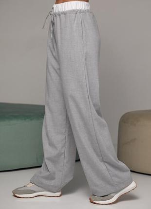 Женские брюки на завязках с белой резинкой на талии - серый цвет, m (есть размеры)5 фото