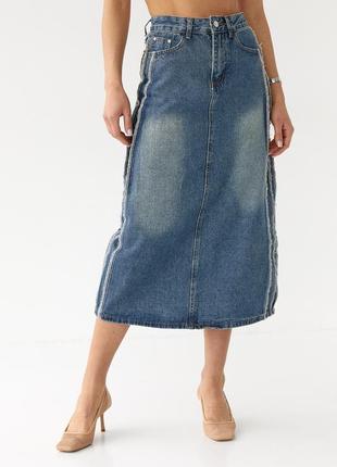 Джинсовая юбка миди с разрезом сзади - синий цвет, s (есть размеры)