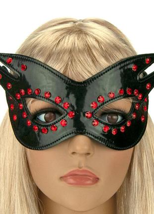 Маска шкіряна із стразами (чорна)