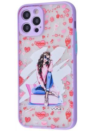 Чехол для apple iphone 12 pro max фиолетовый с сердечками